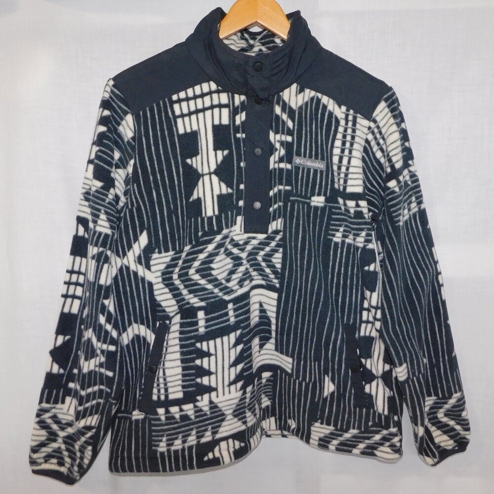 Columbia Sawyer Rapids Aztec 1/2 Snap Pull Over Fleece Black White Womens L